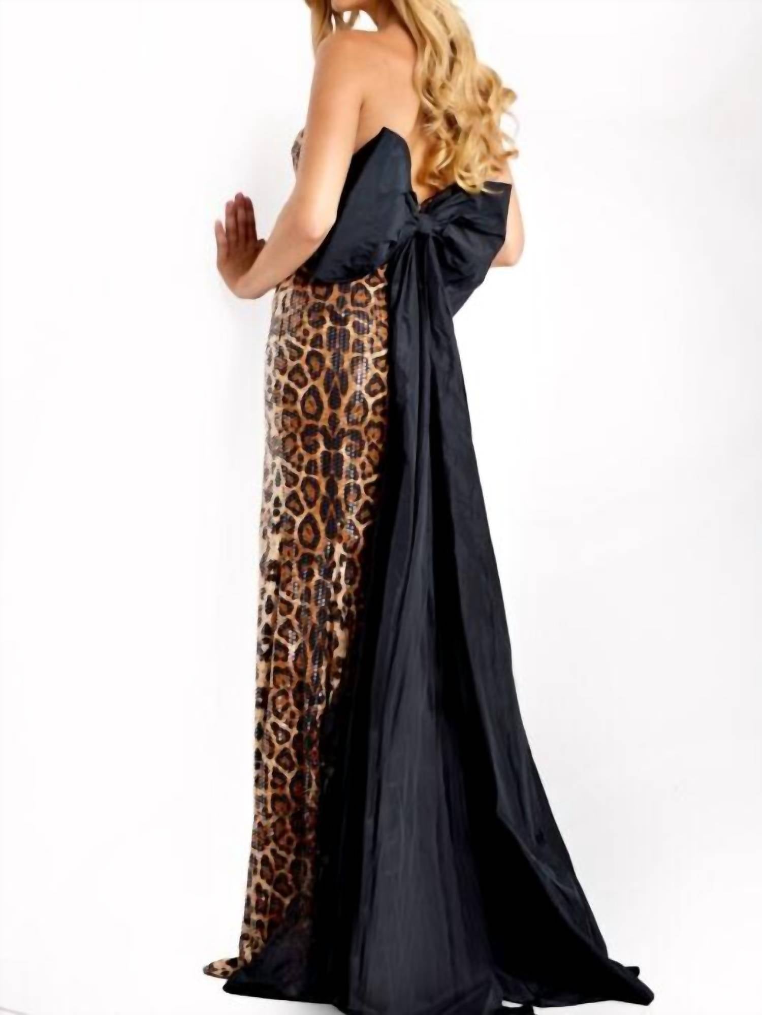 Jovani - Strapless Leopard Sequin Gown