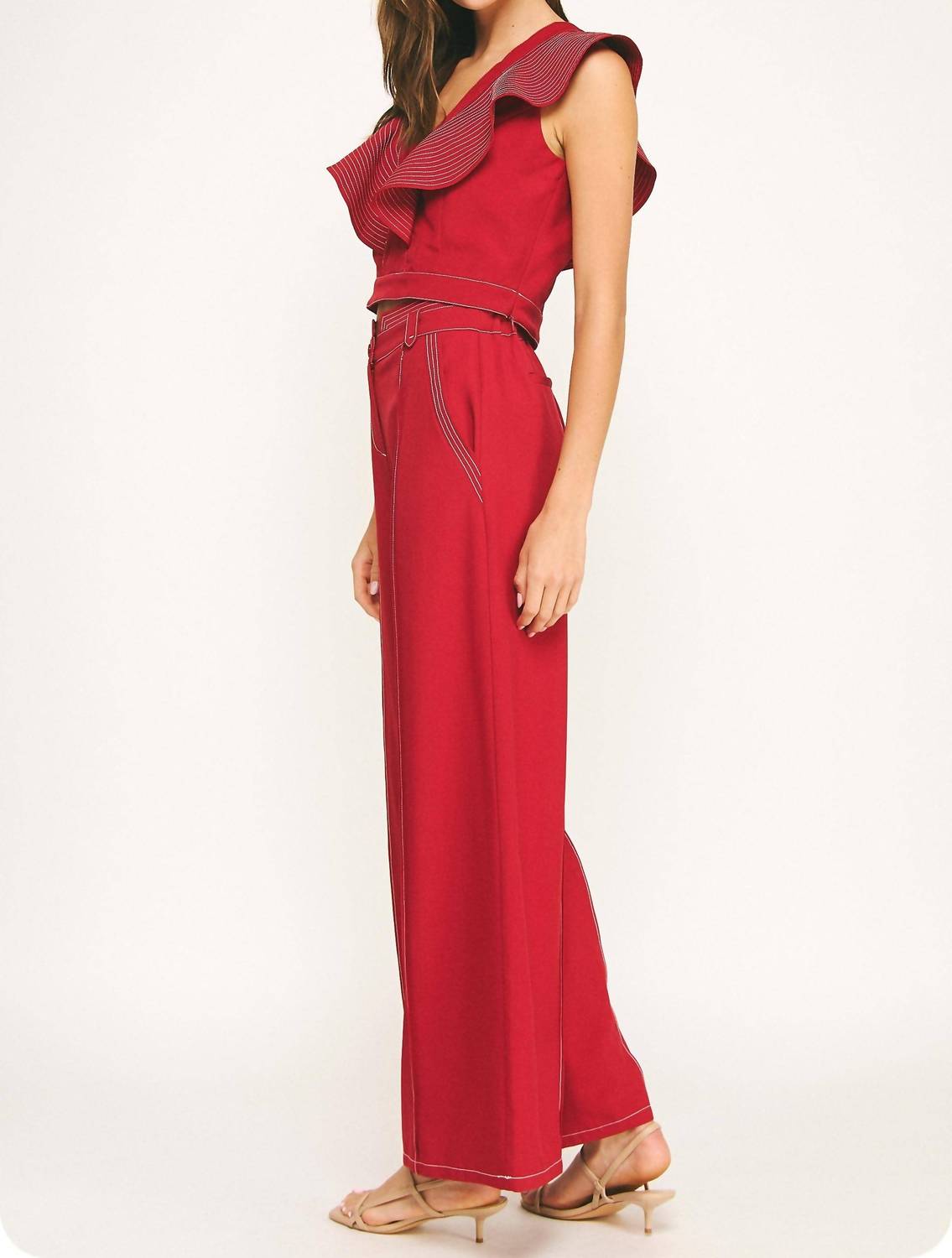 Strut & Bolt - Top Stitch Detail Wide Leg Trousers