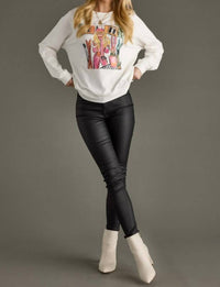 Panache Apparel Ski Girl Sweatshirt in white - women's top - detail view