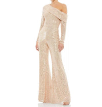 Mac Duggal - Sequined Drop Shoulder Long Sleeve Jumpsuit