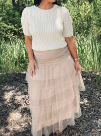 Listicle - Women's Cinched & Tiered High Waist Tulle Maxi Skirt