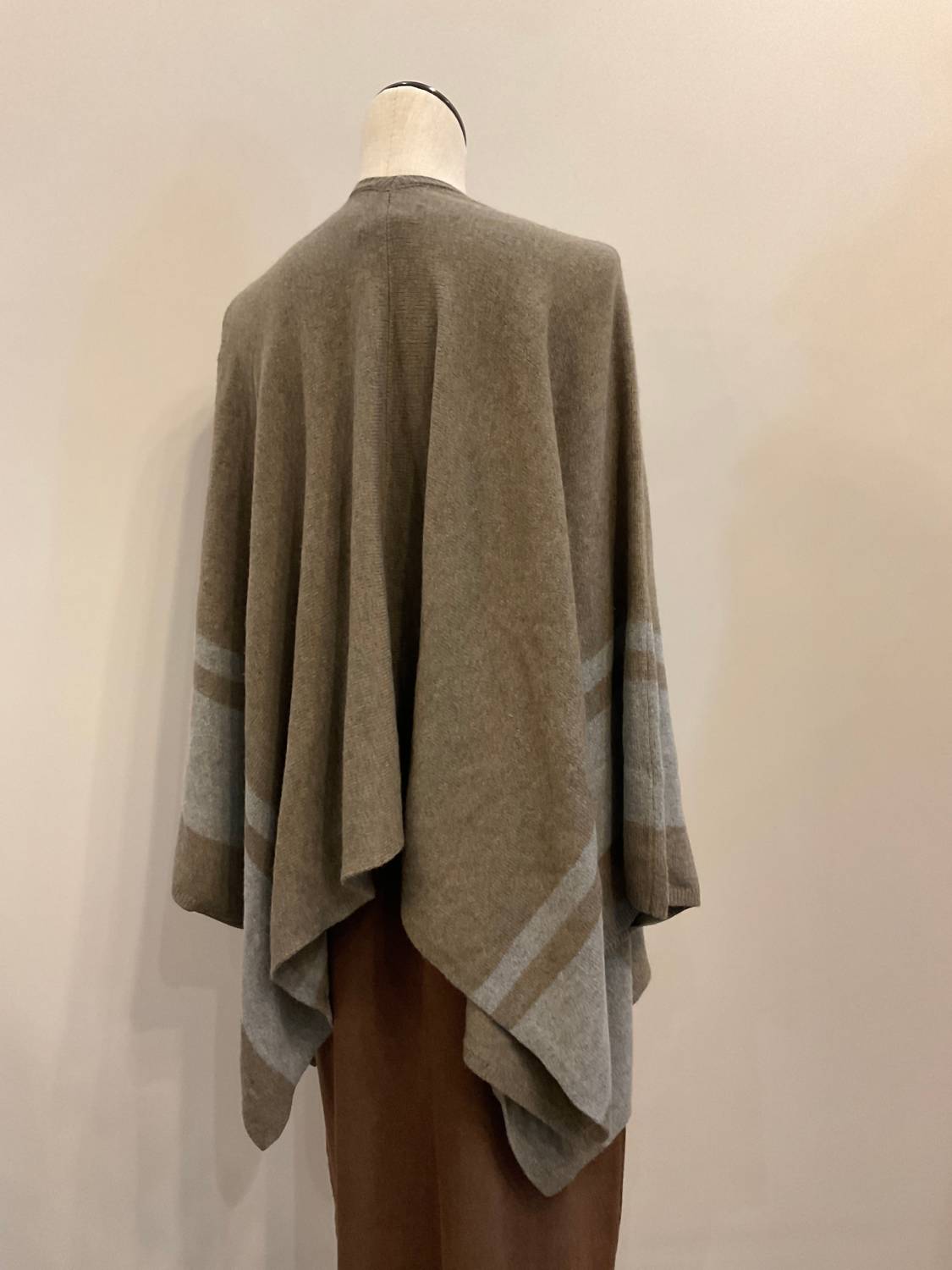 Velvet by Graham & Spencer Women's Harper Open Front Poncho in khaki - women's sweater - detail view