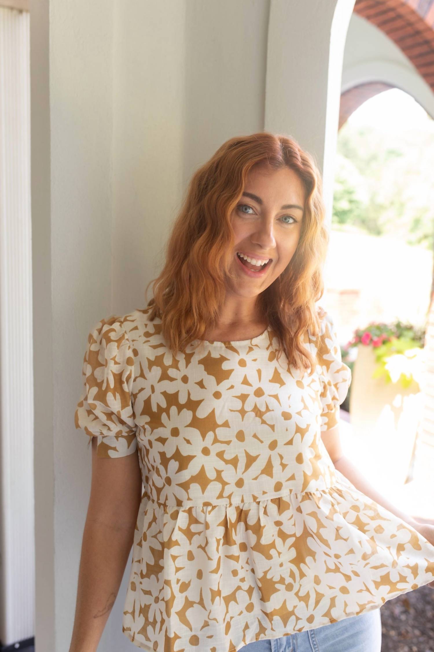 Polagram Daisy Days Peplum Blouse in beige - women's blouse - alternate view