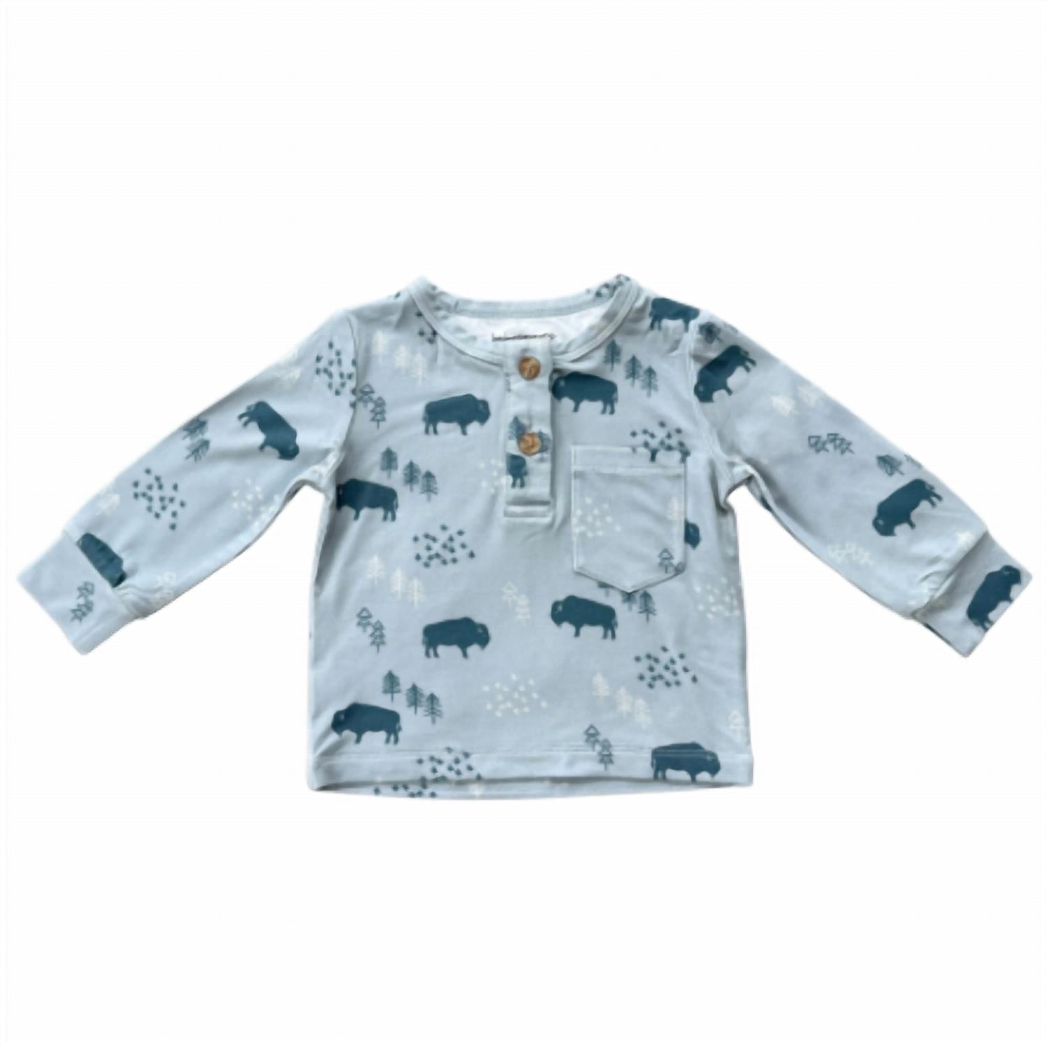 babysprouts Boy’s Long Sleeve Henley Shirt in buffalo - kids' long sleeve top