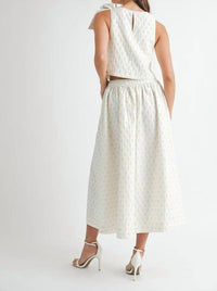 Mable - Shoulder Bow Polka Dot Skirt Set