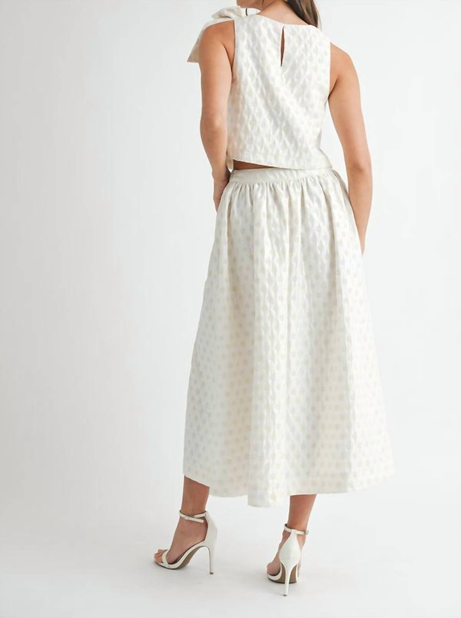 Mable - Shoulder Bow Polka Dot Skirt Set