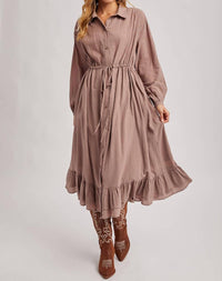 BluIvy Ruffled Midi Open Duster Shirt Dress in mauve - women's dress - view 4