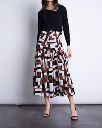 Karina Grimaldi Geo Print Maxi Skirt in brown multi - women's skirt