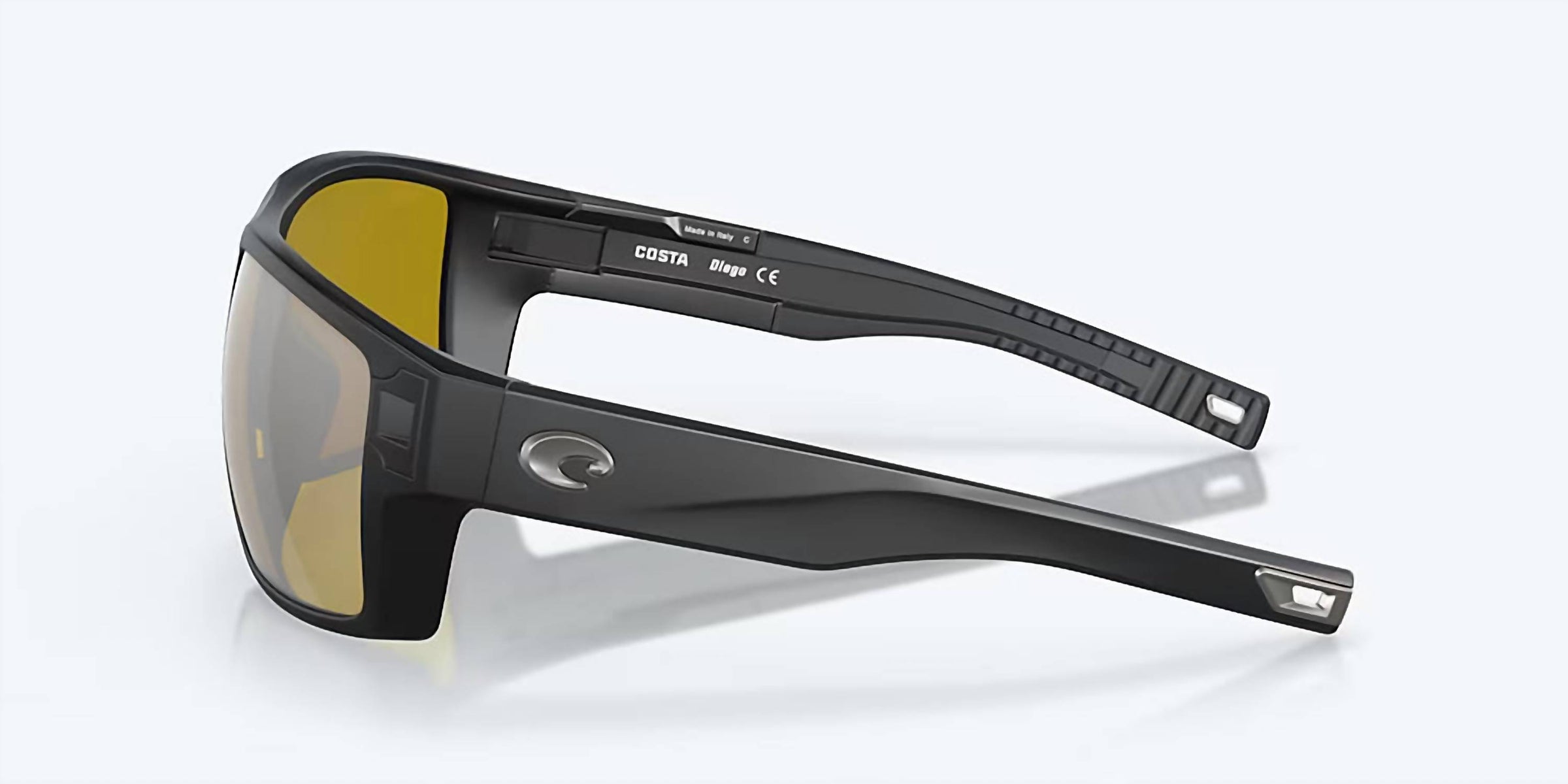 Costa Del Mar Men's Diego Square Polarized Sunglasses in matte black sunrise silver mirror - men's accessory - detail view