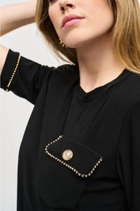 Joseph Ribkoff - Ball Link Chain Trim Short Sleeve Top