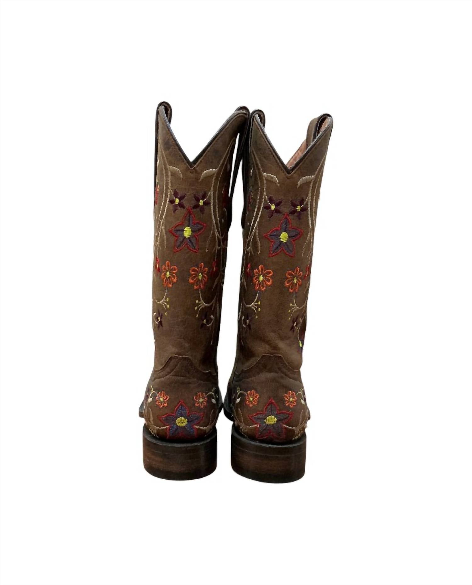 Stetson Women's Floral Square Toe in brown - women's shoe - detail view