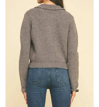 PINCH Janae Eyelet Detail Cardigan in grey - women's cardigan - detail view