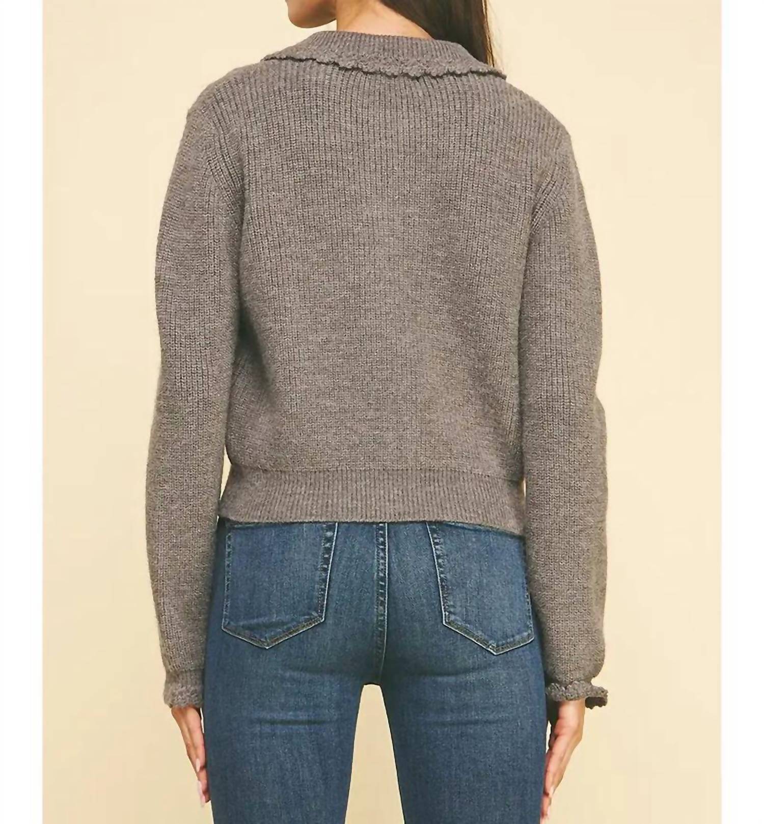 PINCH Janae Eyelet Detail Cardigan in grey - women's cardigan - detail view