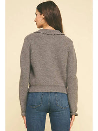 PINCH Janae Eyelet Detail Cardigan in grey - women's cardigan - alternate view
