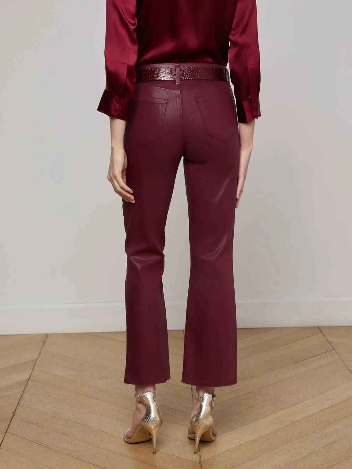 L'Agence - Kendra Coated Cropped Flare Pants