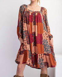 Easel - Patchwork Gauze Woven Dress