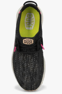 HEY DUDE Women's Sirocco Sport Stripe Shoe in black - women's shoe - detail view