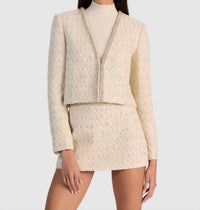 alice + olivia Kidman Embellished Tweed Jacket in natural - women's jacket - view 4