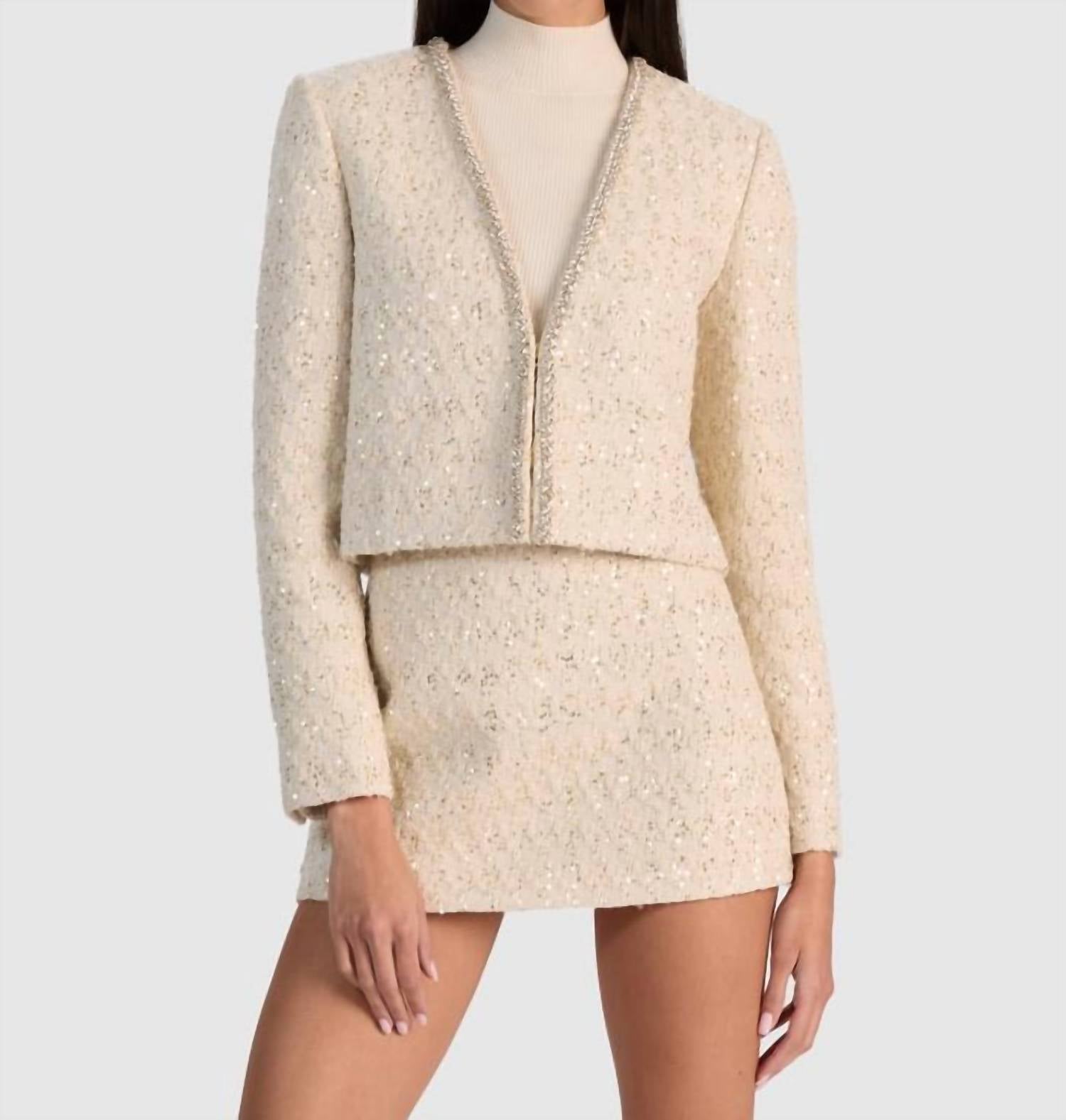 alice + olivia Kidman Embellished Tweed Jacket in natural - women's jacket - view 4