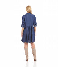 Karen Kane - Rosalind Roll Tab Tiered Mini Shirtdress