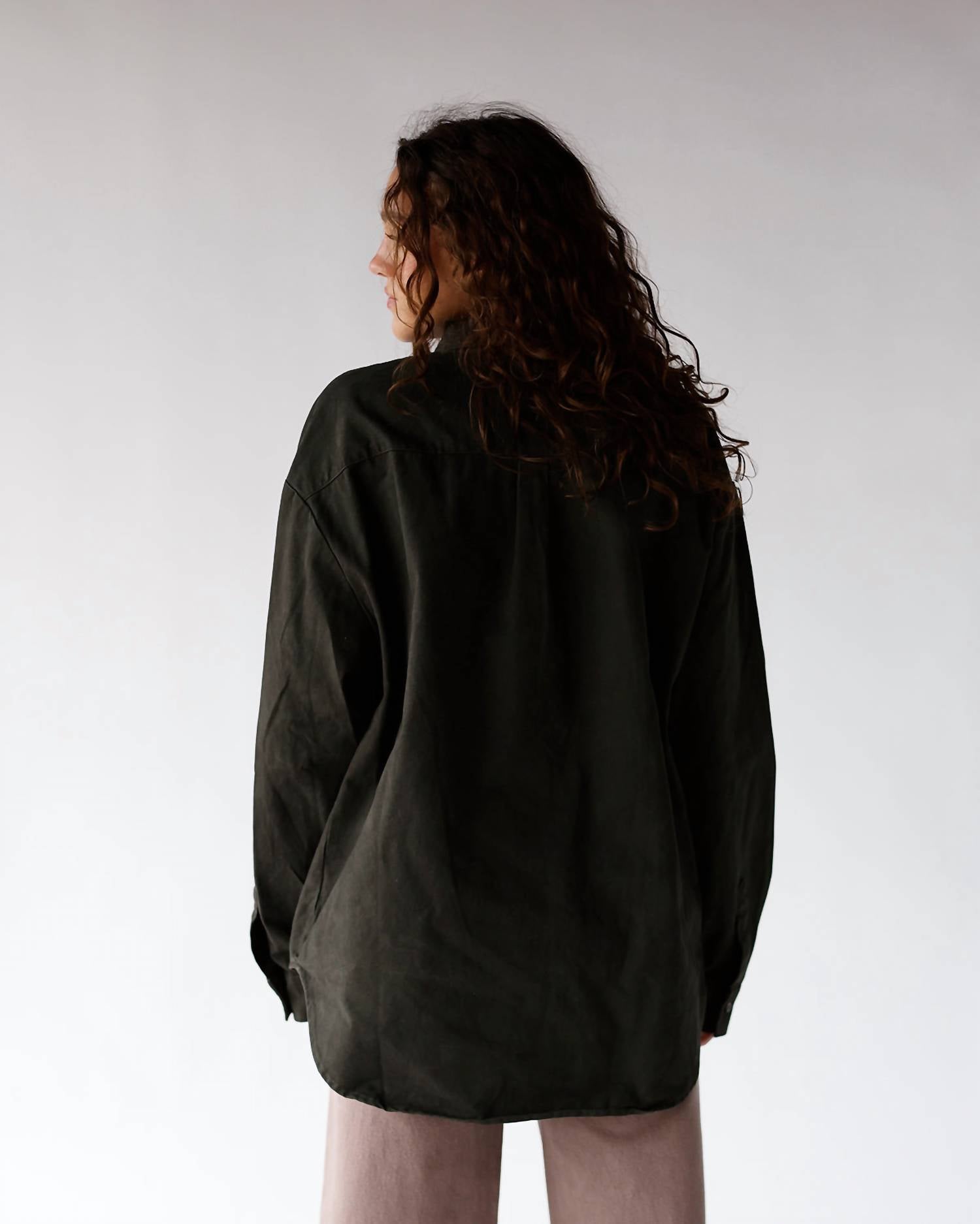 Bailey Rose Mallard Flight Button Up Shirt in olive green - women's long sleeve top - detail view