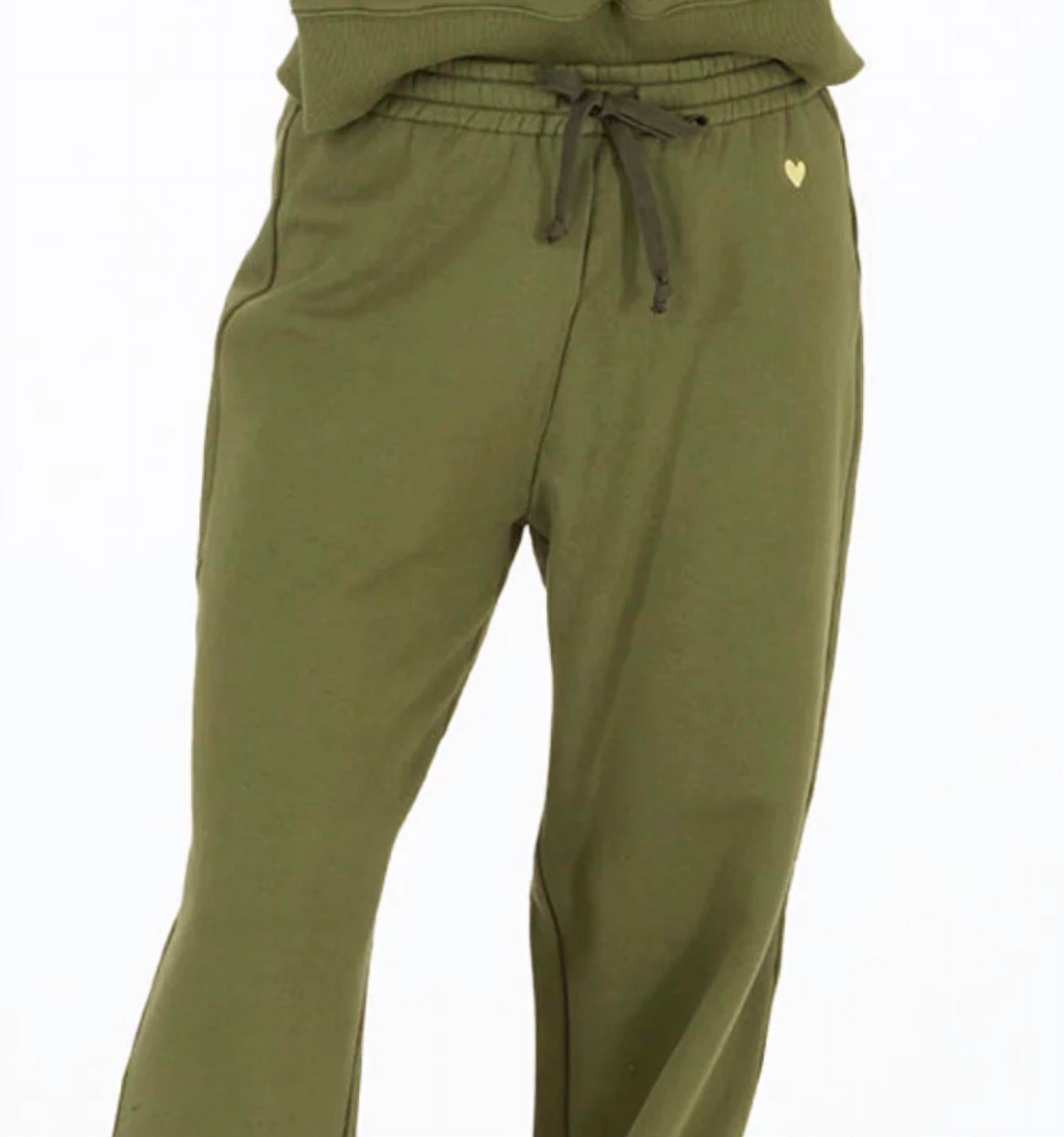 KERRI ROSENTHAL Women's Weekend Barb Sweatpants in army green - women's pants - detail view