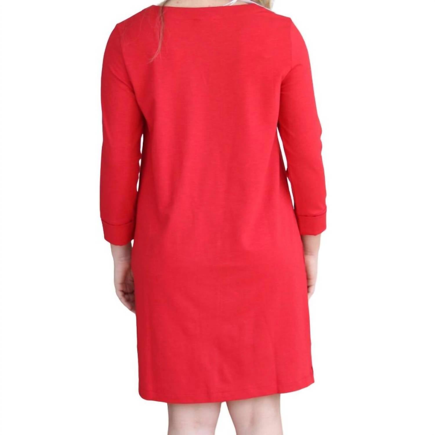 Lilla P - 3/4 Sleeve Split Neck Mini Dress
