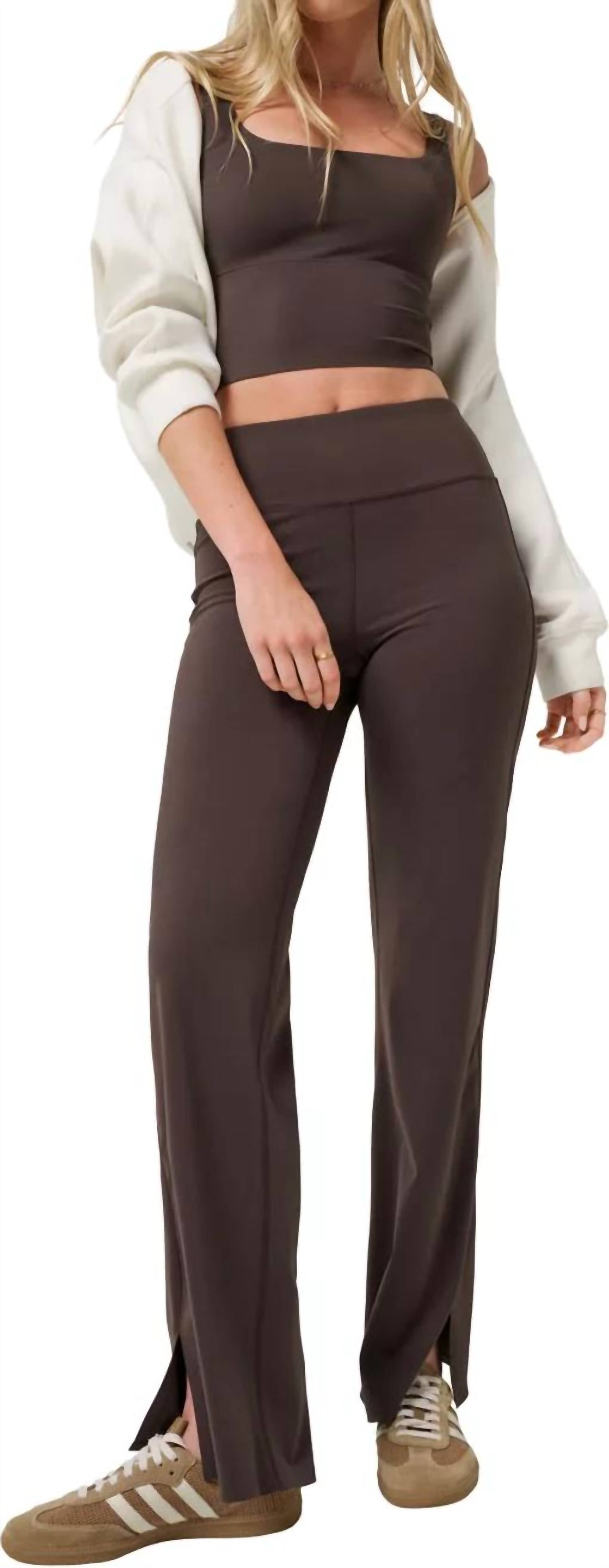 Travis Matthew Moveknit Bonded Wide Leg Pants in coffee grounds - women's pants