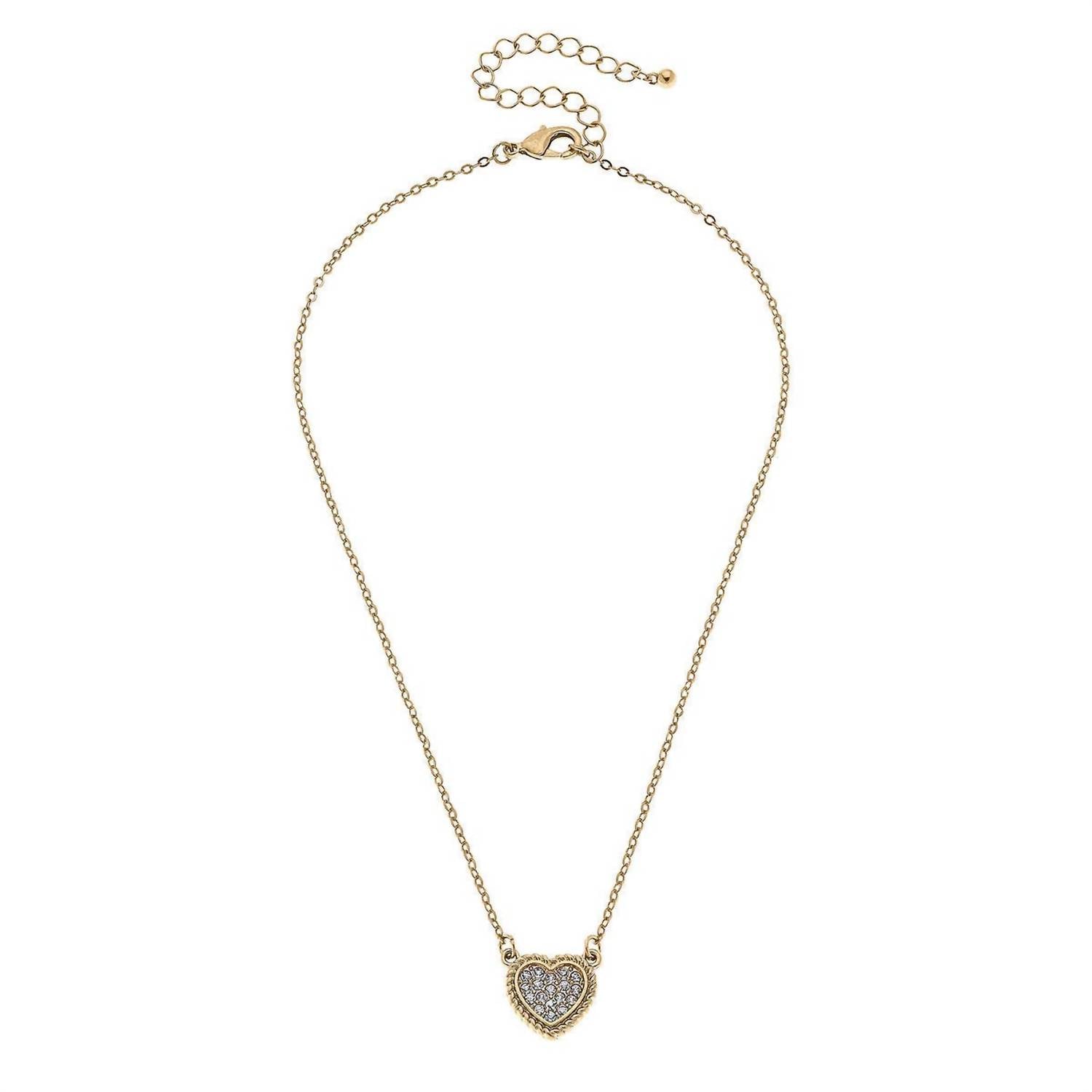 CANVAS Style Women's Corrine Pavé Heart Charm Necklace in worn gold - women's jewelry - detail view