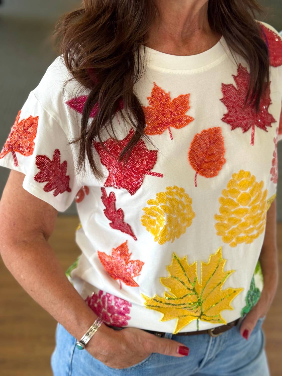 Queen Of Sparkles - Fall Leaves Tee Top