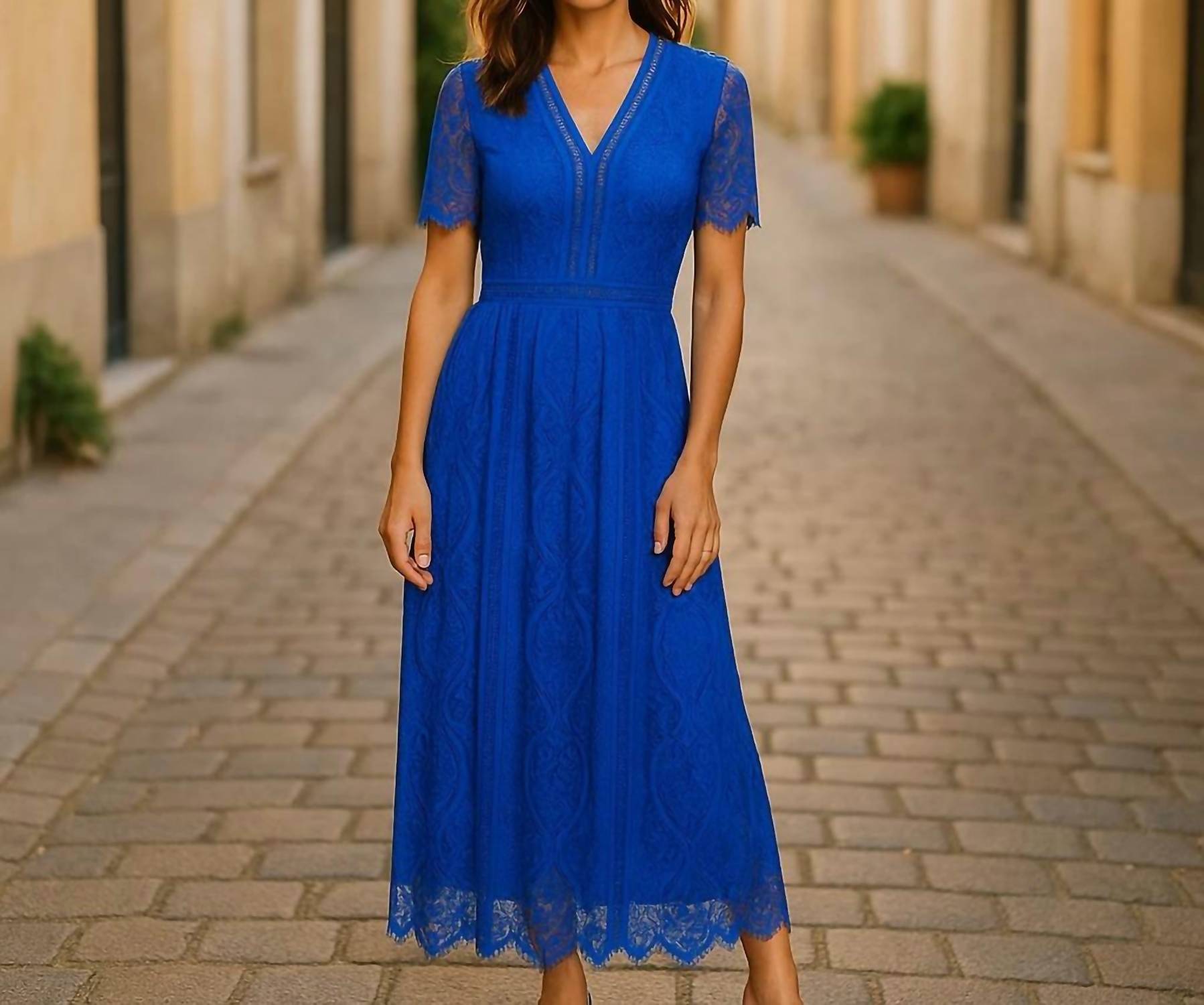 Allandwell - Women's Flutter Sleeve V Neck Maxi Gown