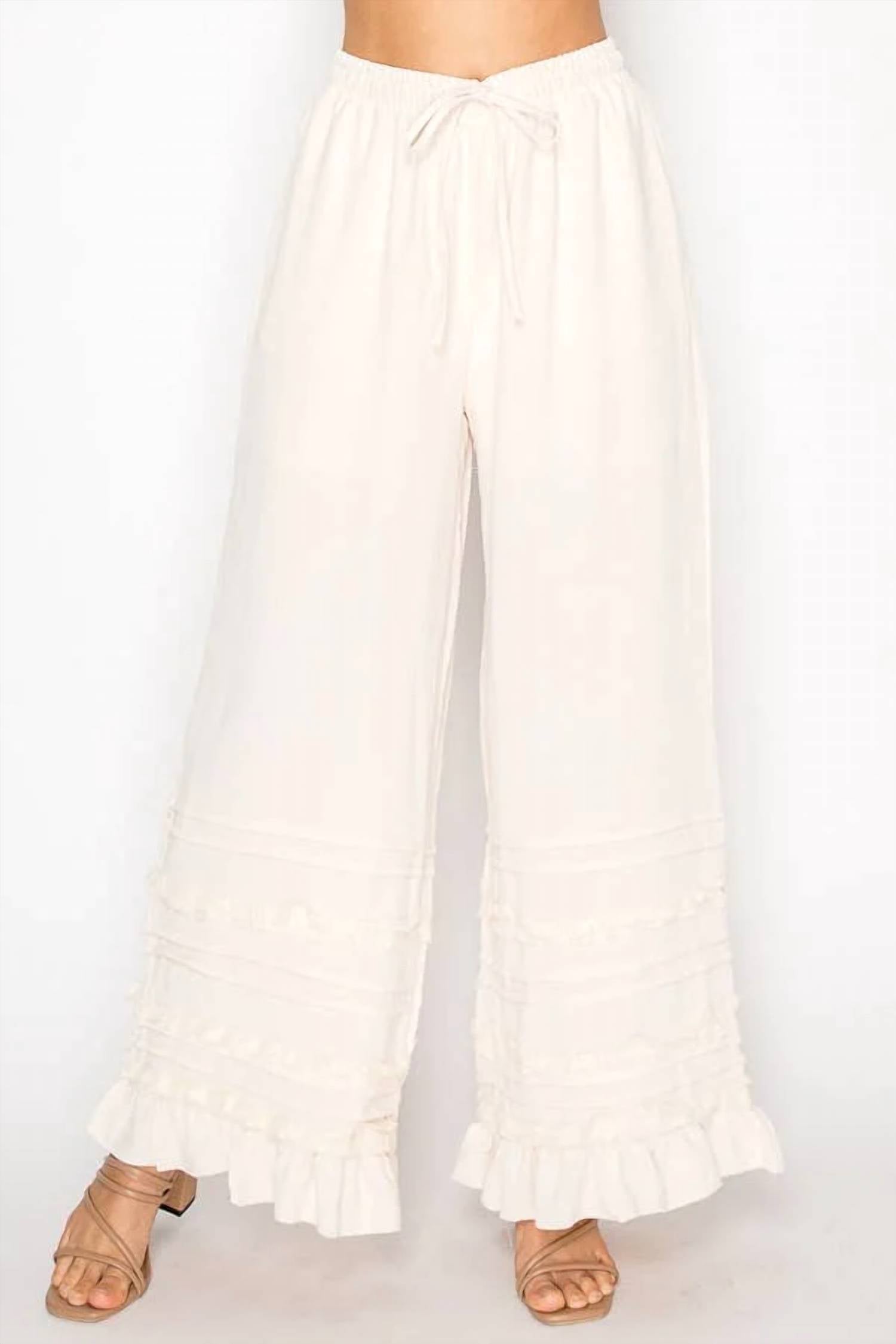 Origami - Lined Flowy Pants With Ruffle Details