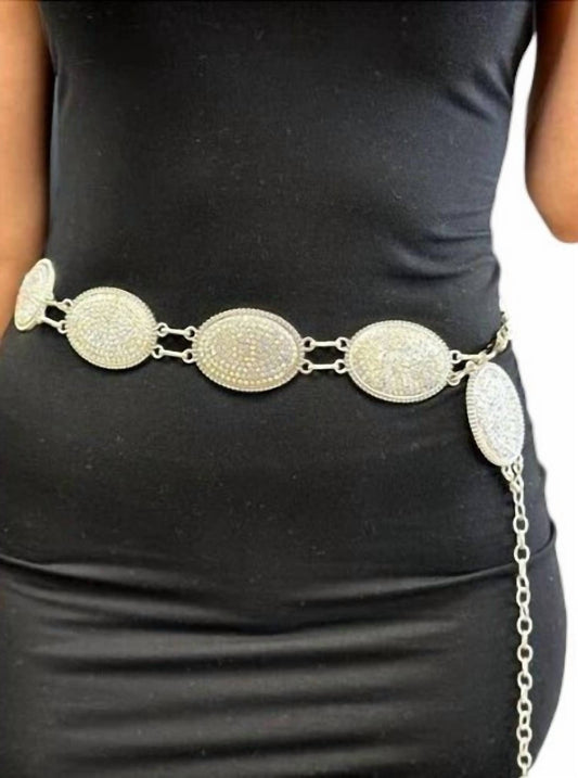 Boho Ranch - Chain Belt with Oval Clear Rhinestone Conchos