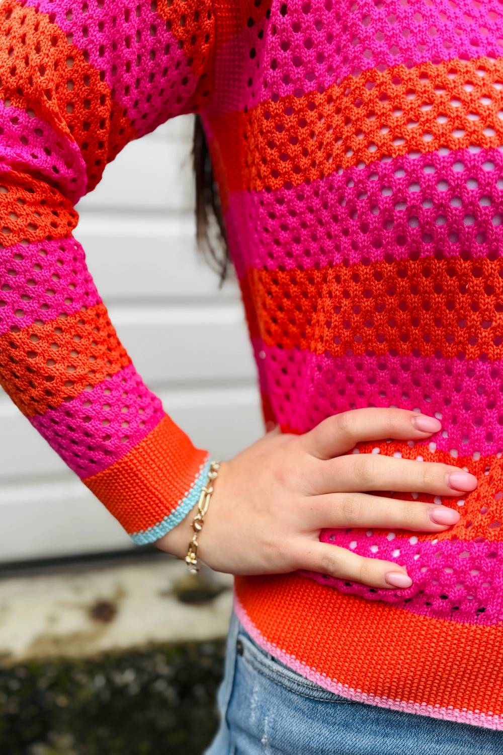 Zaket & Plover - Crochet Zip Stripe Sweater