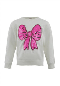 Lola + The Boys Big Bow Sweater in pink - kids' sweater - alternate view