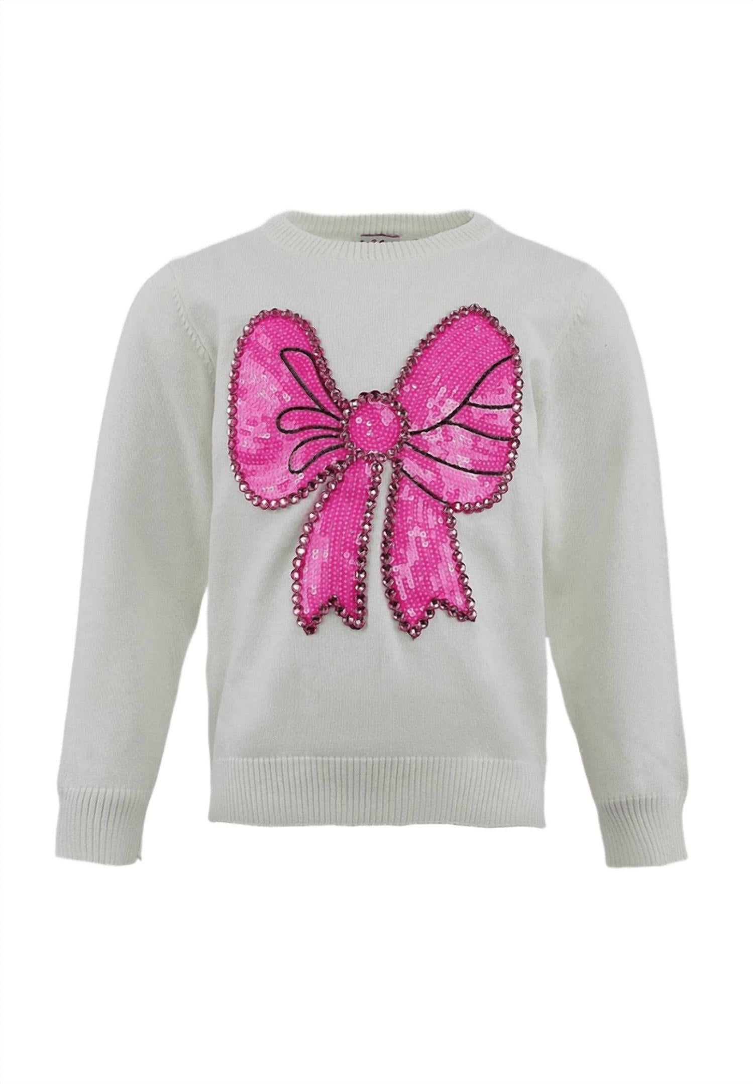 Lola + The Boys Big Bow Sweater in pink - kids' sweater - alternate view