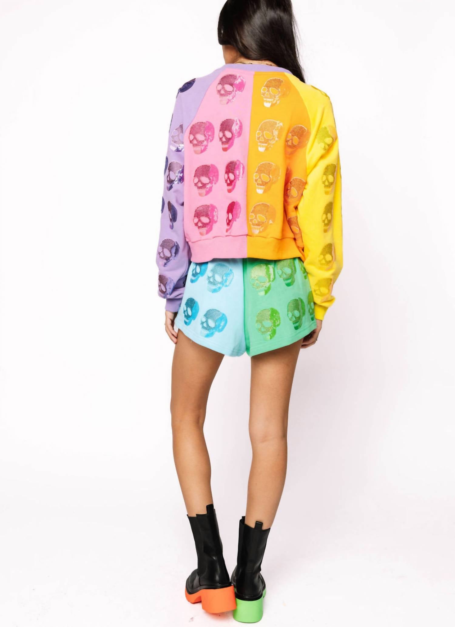 Queen Of Sparkles - Colorblock Skull Short