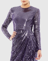 Mac Duggal - Sequined Long Sleeve Draped Gown