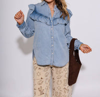 Ee:Some - Snow Washed Denim Ruffle Top