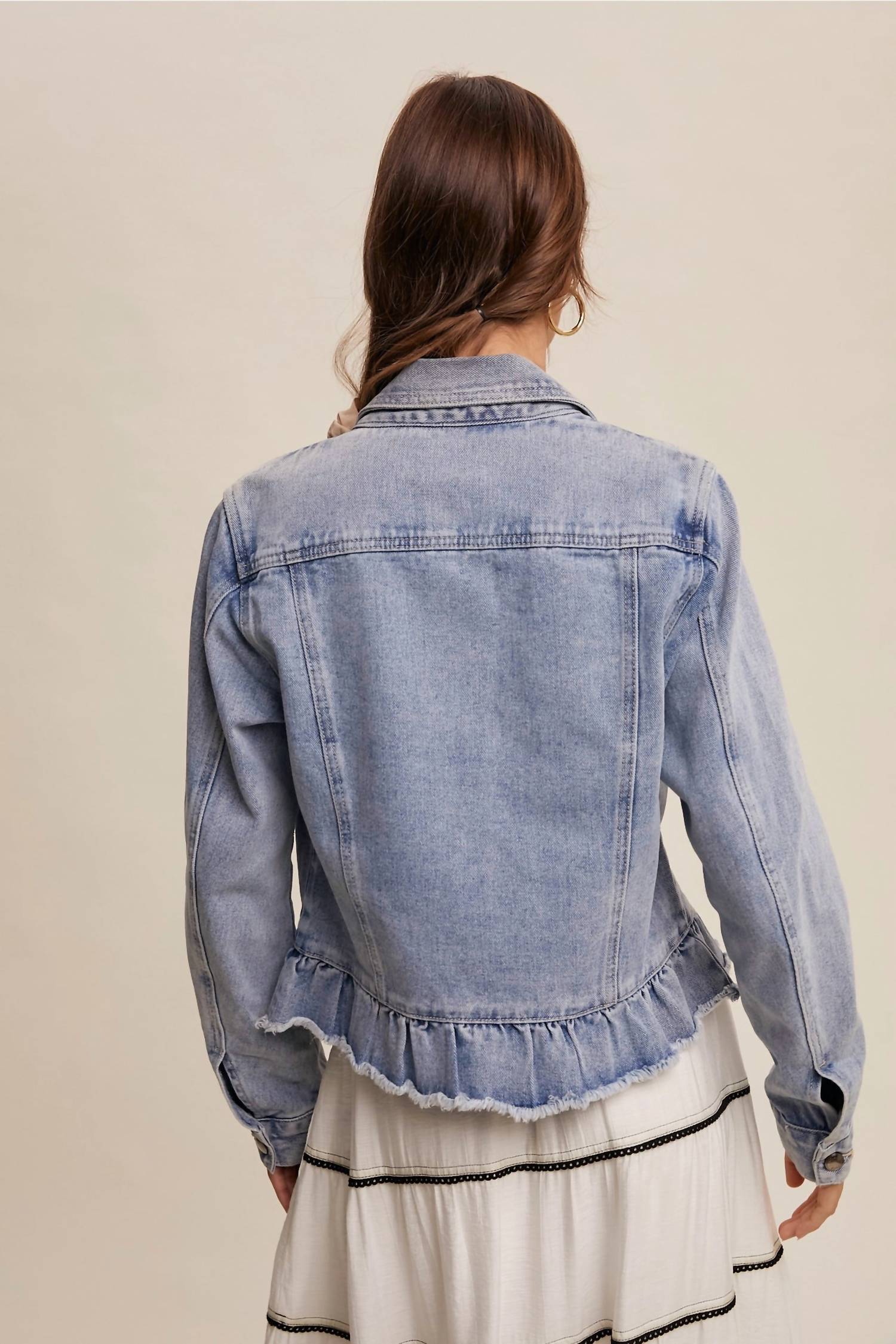 Listicle - Ruffled Hem Denim Jacket