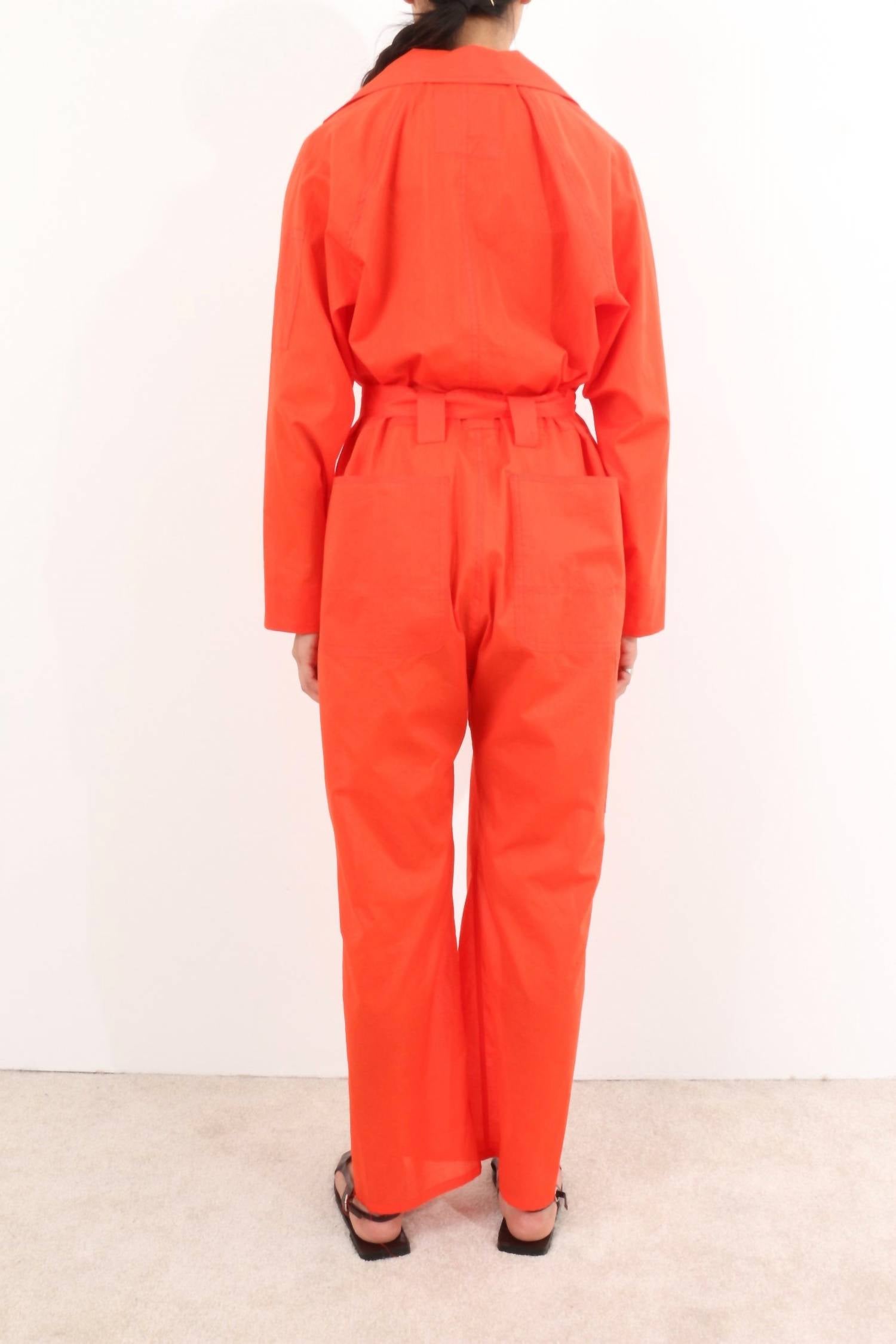 RACHEL COMEY Wessly Long Sleeve Jumpsuit in coral - women's pants - detail view