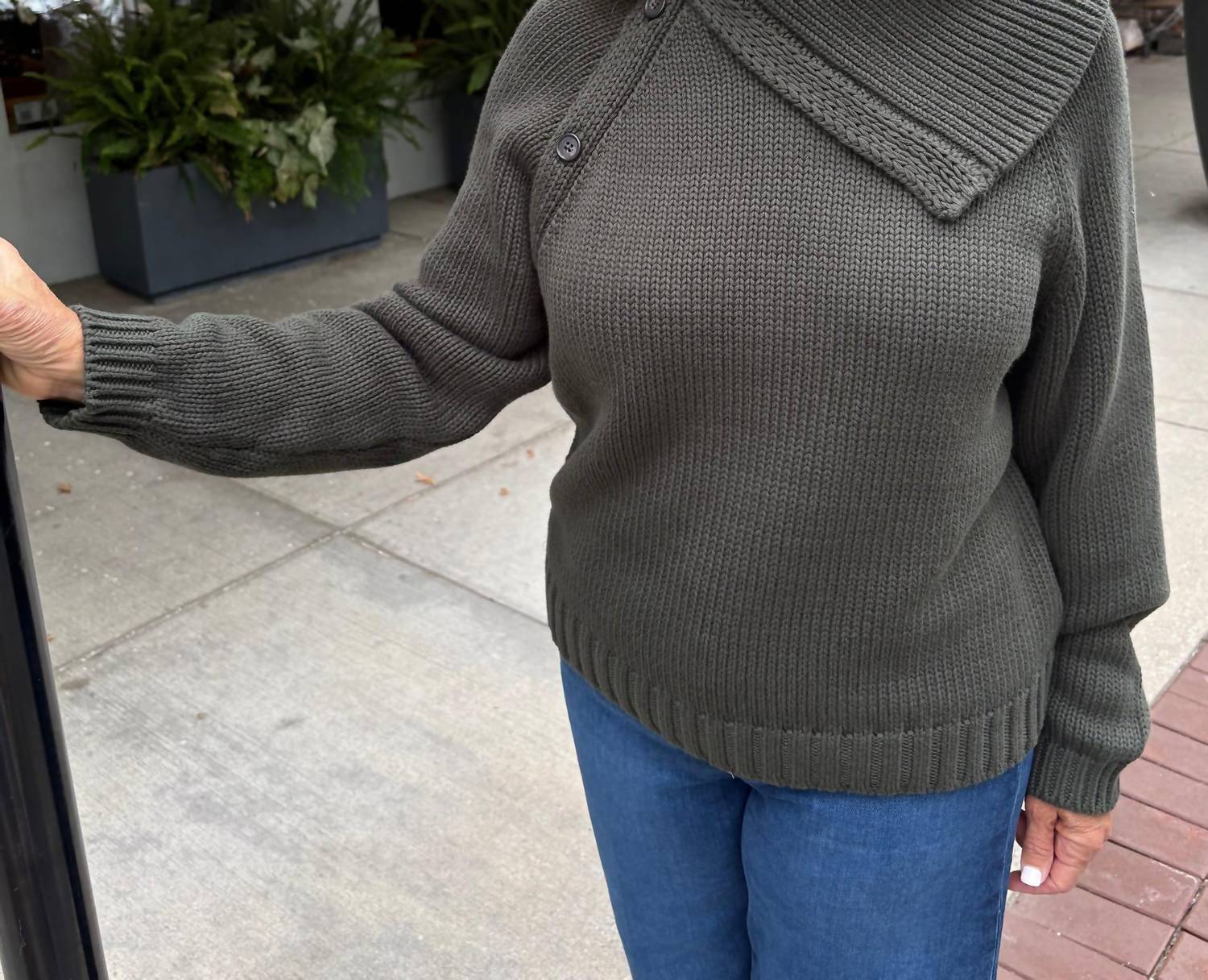 Repeat Cashmere - Asymmetrical Button Detail Sweater