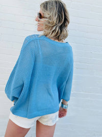 Sweetkama - Hollow Knit Bat Sleeve Top