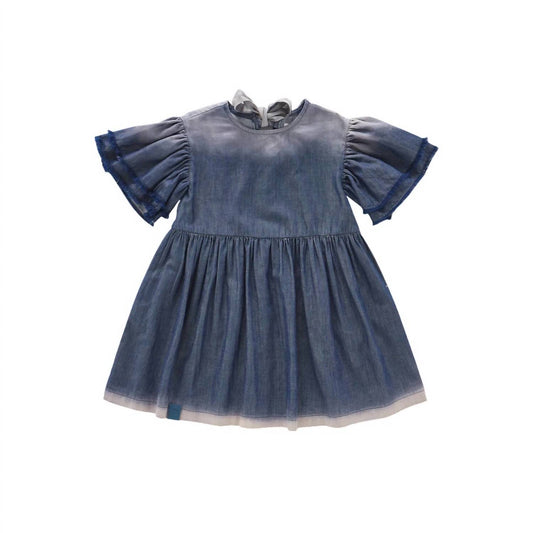 Omamimini - Girls' Fit & Flare Denim Dress