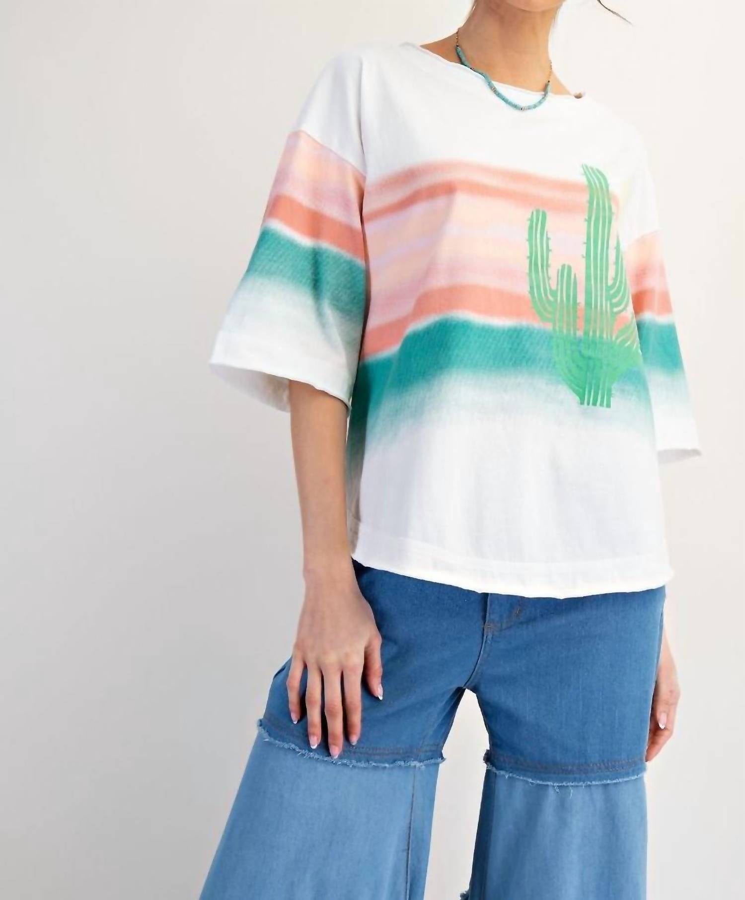 Easel - Graphic Western Soft Washed Cactus Top