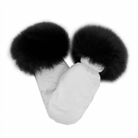 Women's Nylon Mittens with Fur Trim