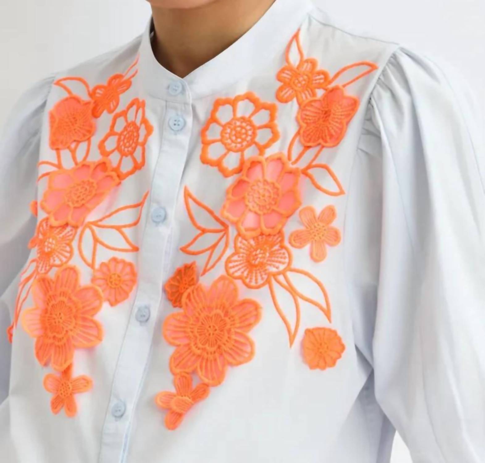 Essentiel Antwerp - Appliqué Flowers Shirt With Mandarin Collar