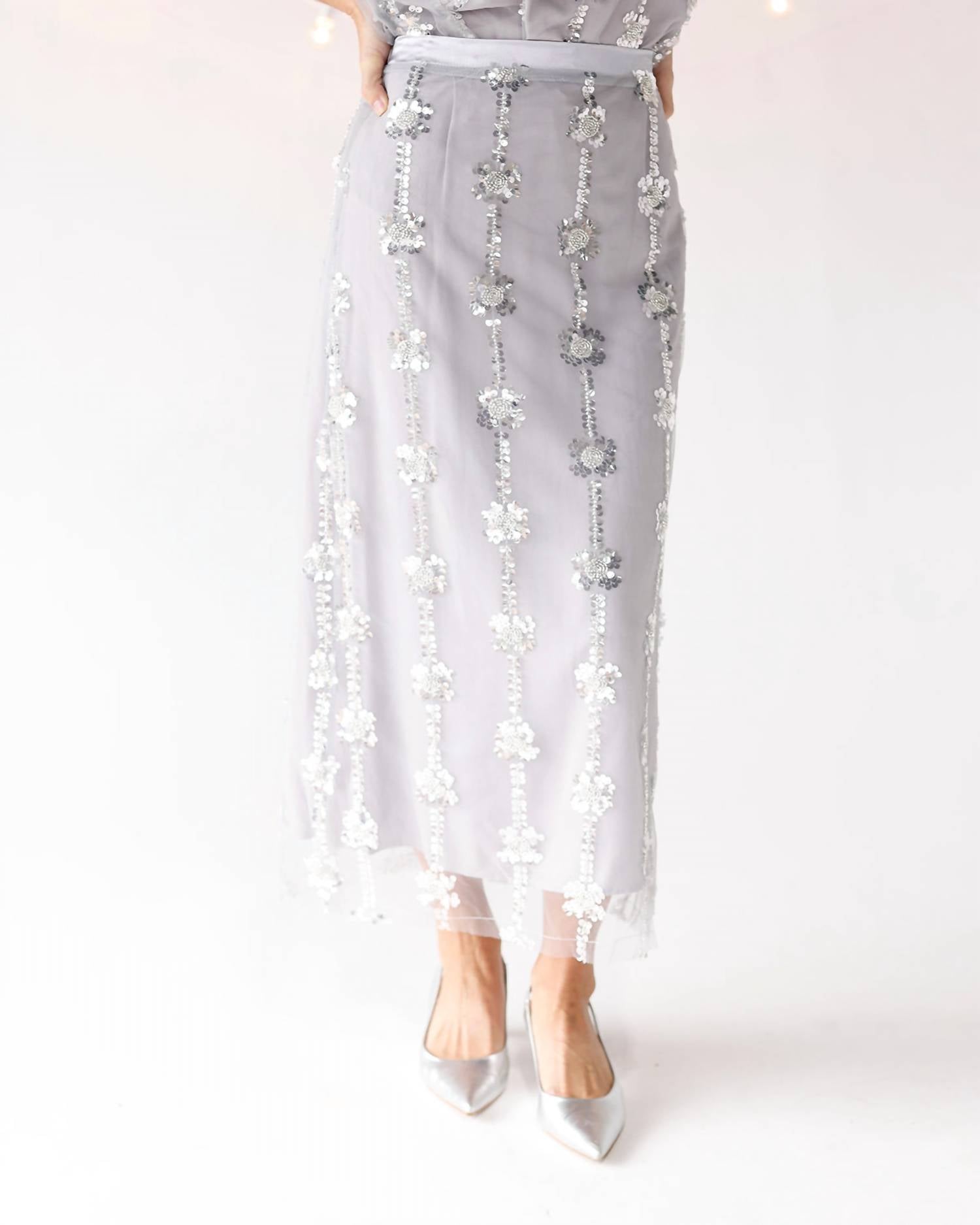 By Together SHEER AS ICE SEQUIN MIDI SKIRT in grey - women's skirt