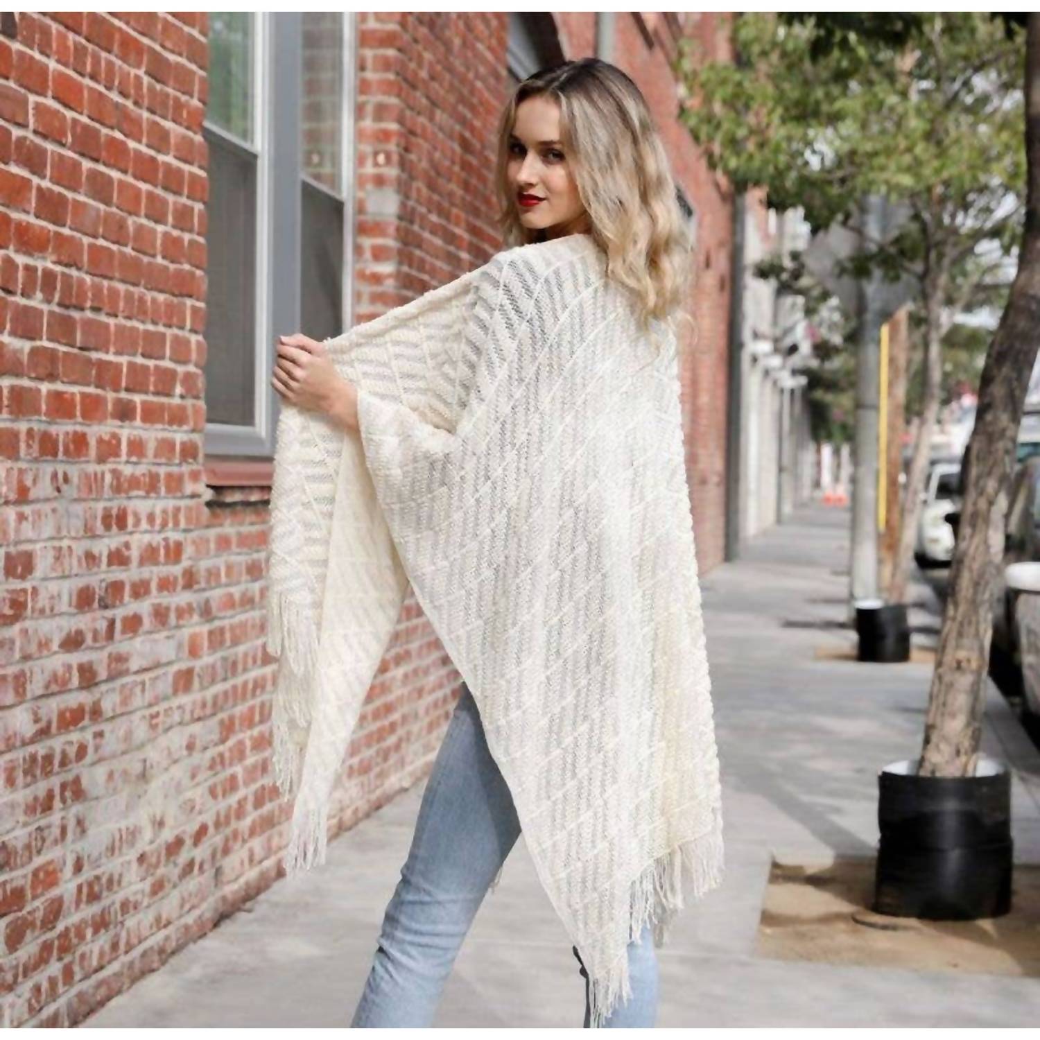 Leto - Diagonal Knit Tassel Ruana Wrap Shawl