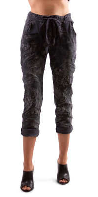 Gigi Moda - Brillare Silver Glitter Splashed Paint Tie Waist Cropped Pants